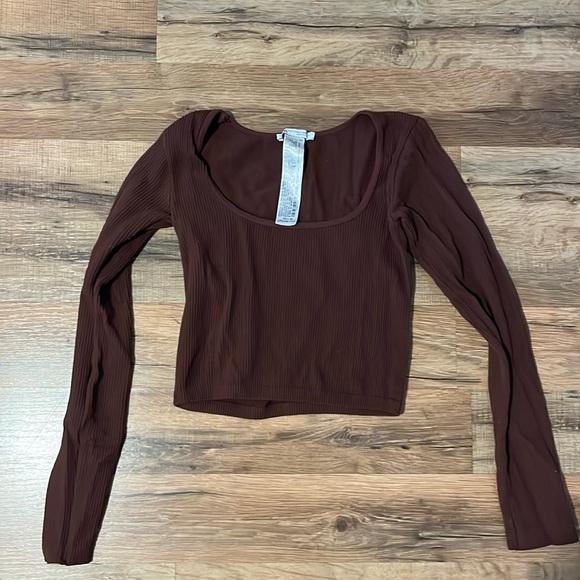 Zara Tops - Brown Ribbed Long Sleeve